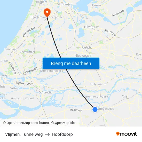Vlijmen, Tunnelweg to Hoofddorp map