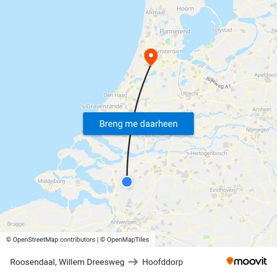 Roosendaal, Willem Dreesweg to Hoofddorp map