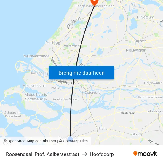 Roosendaal, Prof. Aalbersestraat to Hoofddorp map