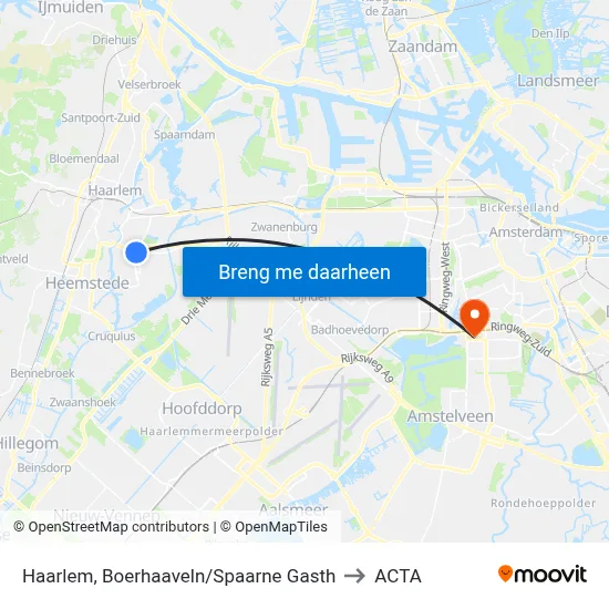 Haarlem, Boerhaaveln/Spaarne Gasth to ACTA map