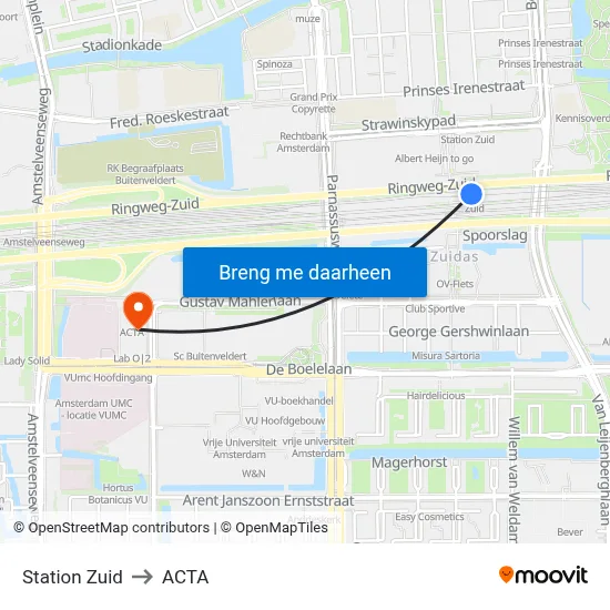 Station Zuid to ACTA map