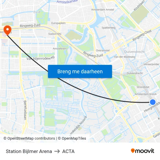Station Bijlmer Arena to ACTA map