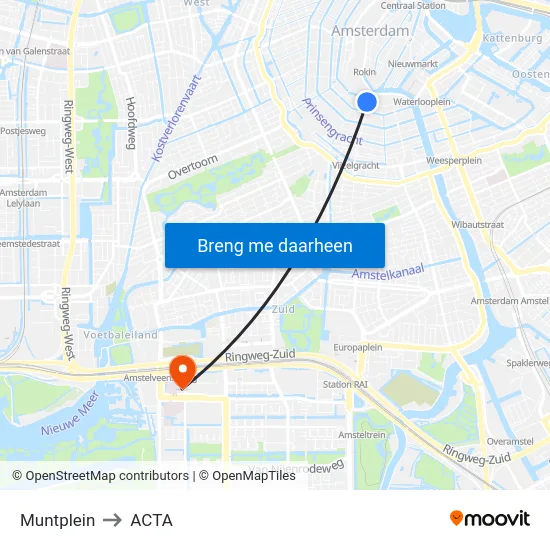 Muntplein to ACTA map