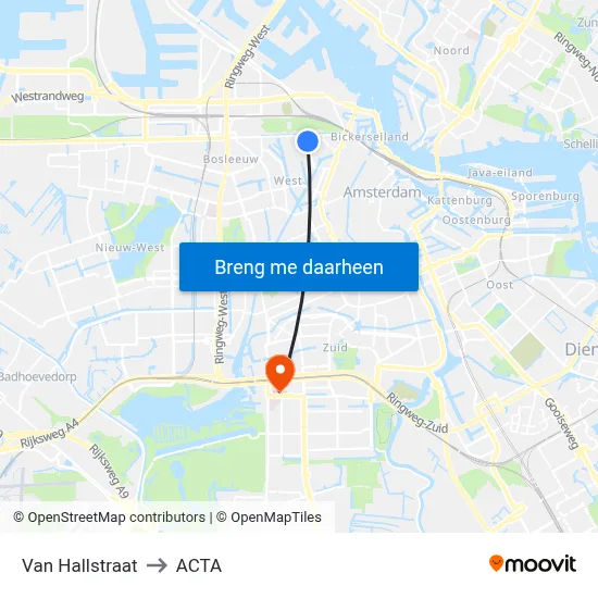 Van Hallstraat to ACTA map