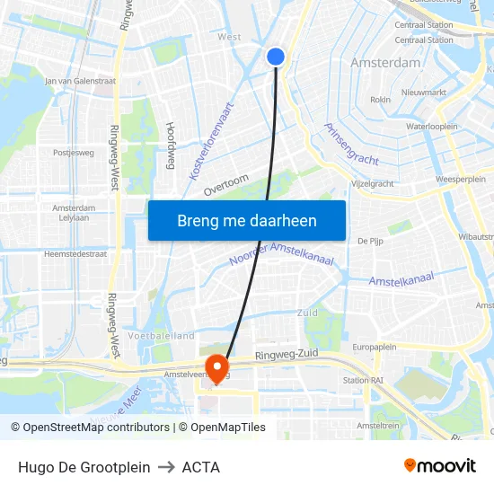 Hugo De Grootplein to ACTA map