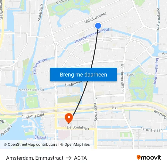Amsterdam, Emmastraat to ACTA map