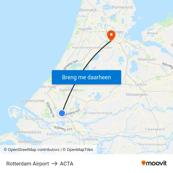 Rotterdam Airport to ACTA map