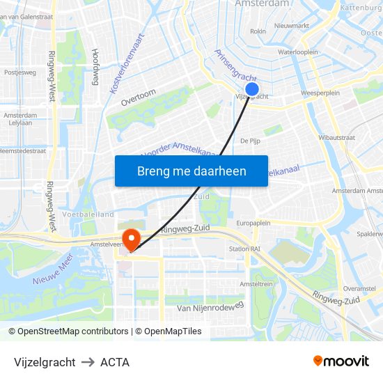 Vijzelgracht to ACTA map