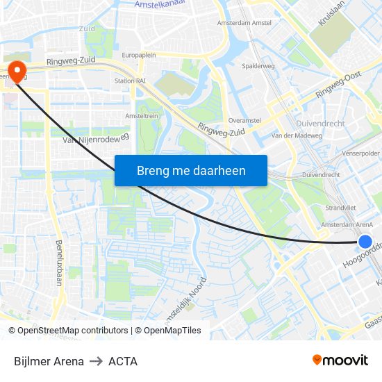 Bijlmer Arena to ACTA map