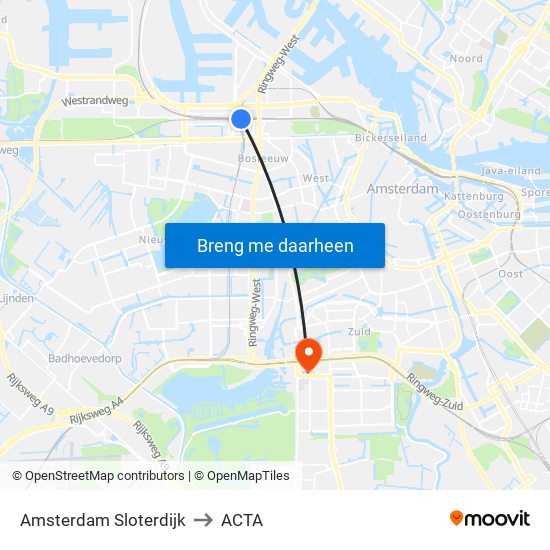 Amsterdam Sloterdijk to ACTA map