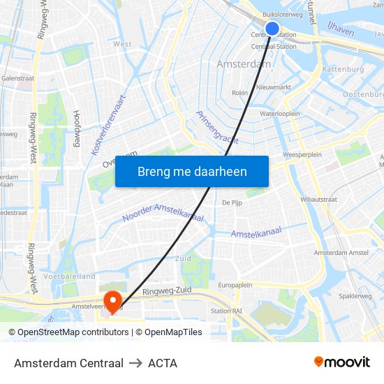 Amsterdam Centraal to ACTA map