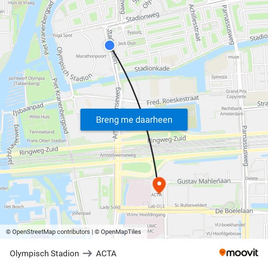 Olympisch Stadion to ACTA map