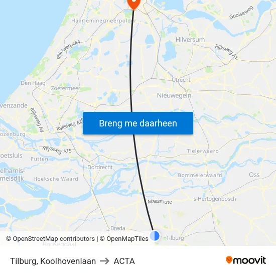Tilburg, Koolhovenlaan to ACTA map