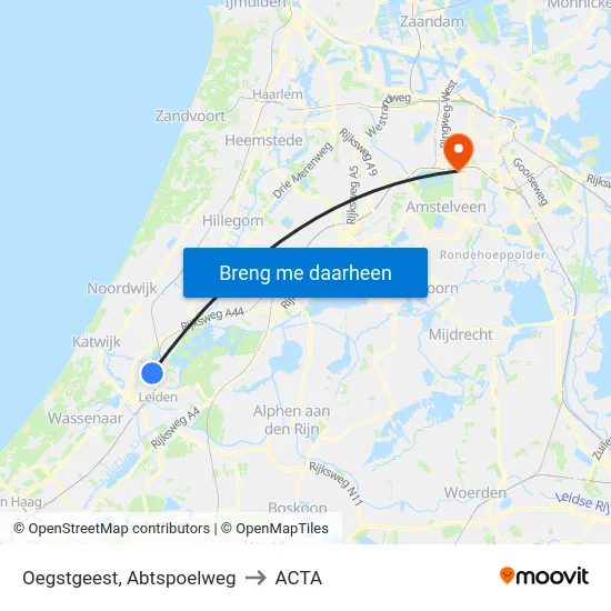 Oegstgeest, Abtspoelweg to ACTA map