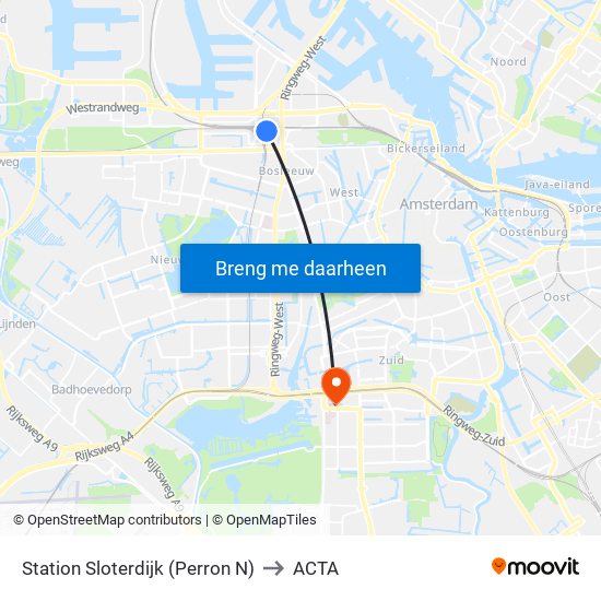 Station Sloterdijk (Perron N) to ACTA map