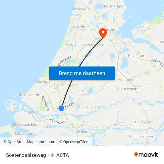 Soetendaalseweg to ACTA map