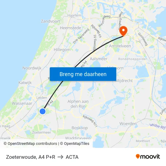 Zoeterwoude, A4 P+R to ACTA map