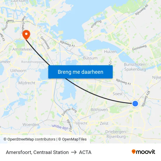 Amersfoort, Centraal Station to ACTA map
