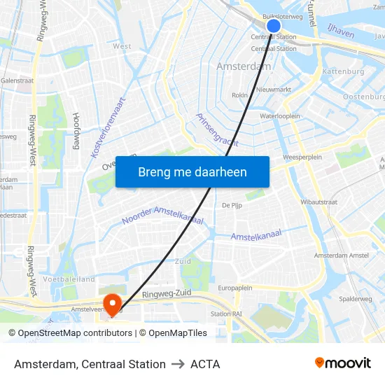 Amsterdam, Centraal Station to ACTA map