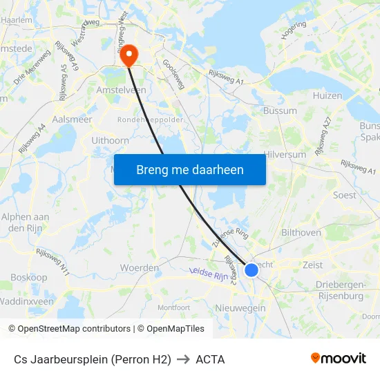 Cs Jaarbeursplein (Perron H2) to ACTA map