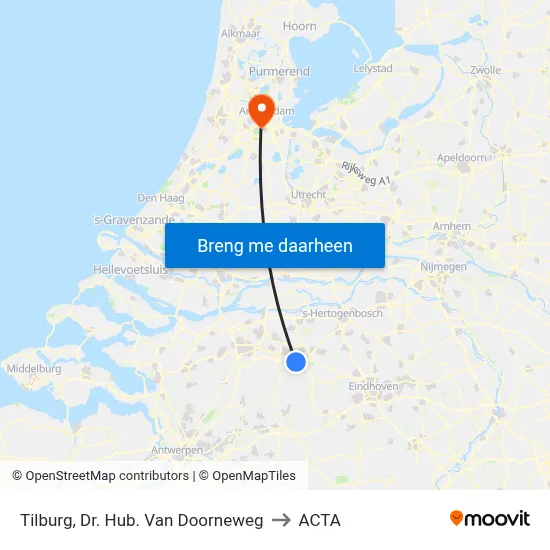 Tilburg, Dr. Hub. Van Doorneweg to ACTA map