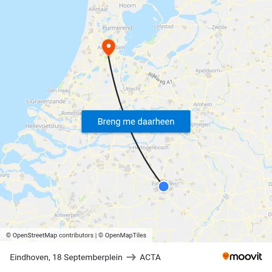 Eindhoven, 18 Septemberplein to ACTA map