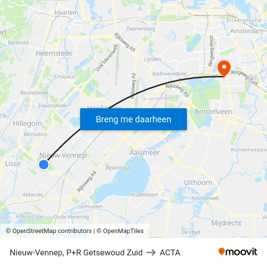 Nieuw-Vennep, P+R Getsewoud Zuid to ACTA map