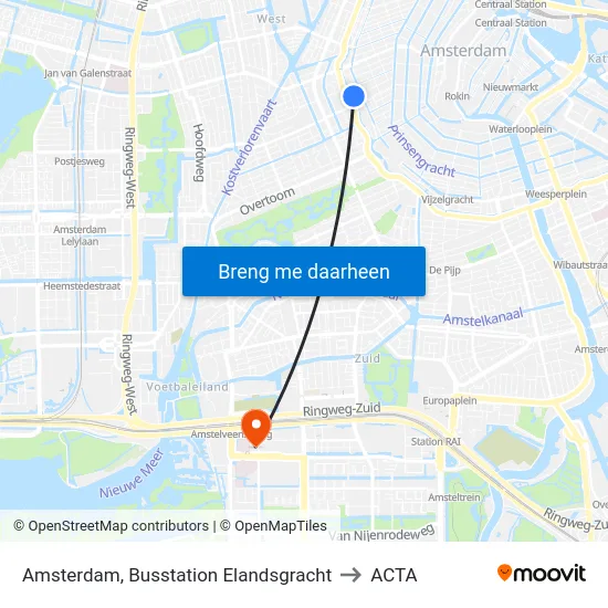 Amsterdam, Busstation Elandsgracht to ACTA map