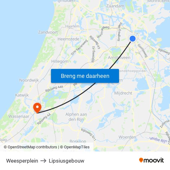Weesperplein to Lipsiusgebouw map