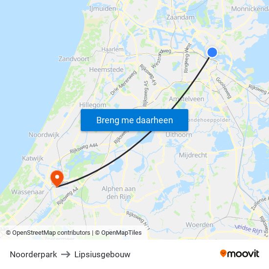 Noorderpark to Lipsiusgebouw map
