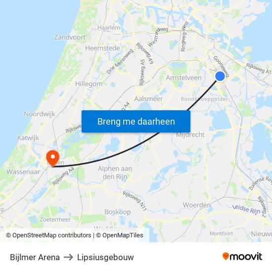 Bijlmer Arena to Lipsiusgebouw map