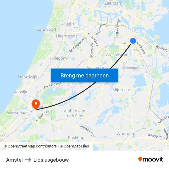 Amstel to Lipsiusgebouw map