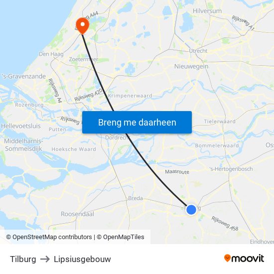 Tilburg to Lipsiusgebouw map