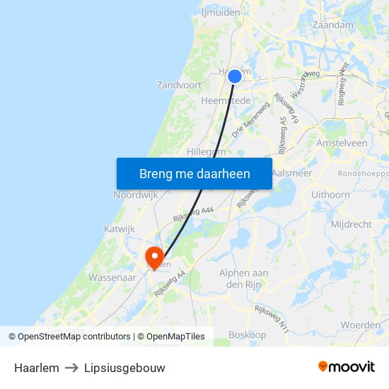 Haarlem to Lipsiusgebouw map