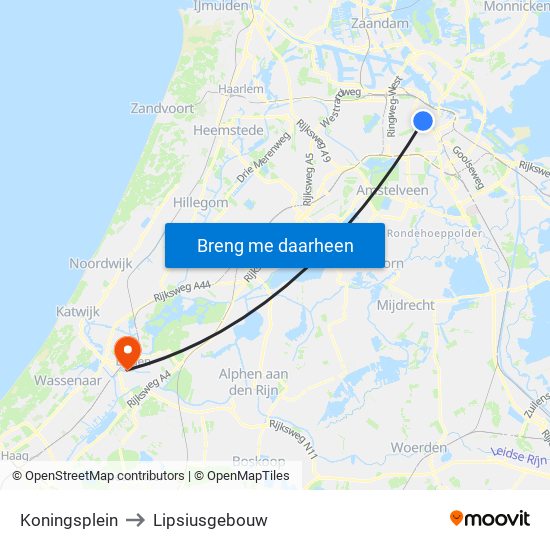 Koningsplein to Lipsiusgebouw map