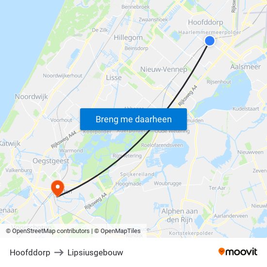 Hoofddorp to Lipsiusgebouw map