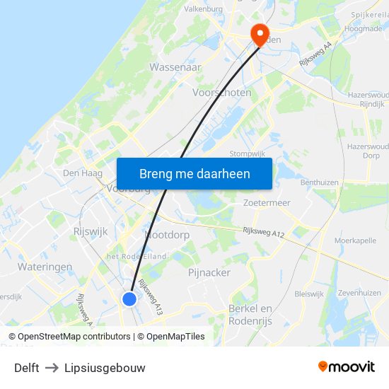 Delft to Lipsiusgebouw map