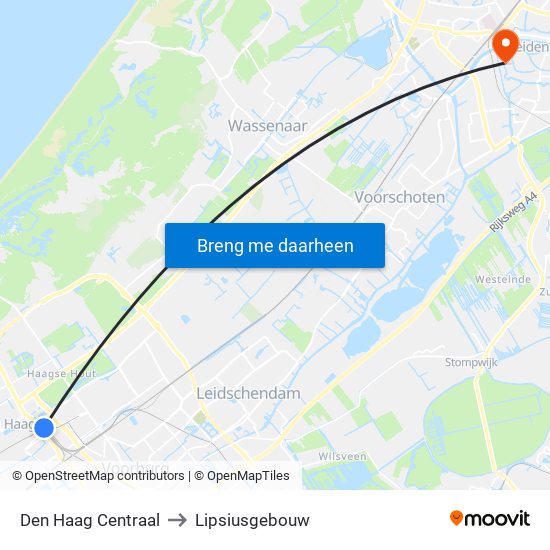 Den Haag Centraal to Lipsiusgebouw map