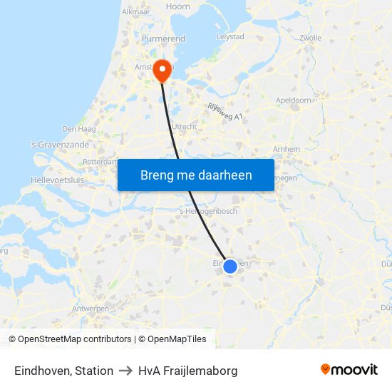 Eindhoven, Station to HvA Fraijlemaborg map