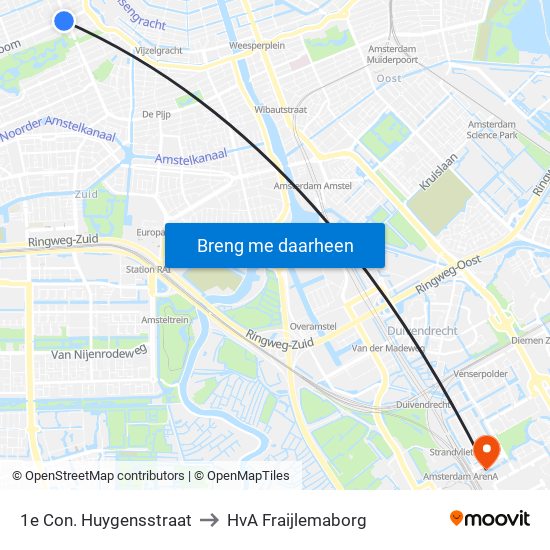 1e Con. Huygensstraat to HvA Fraijlemaborg map