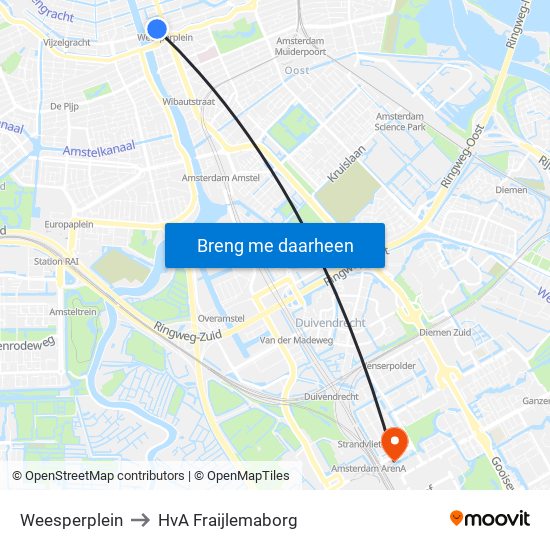 Weesperplein to HvA Fraijlemaborg map