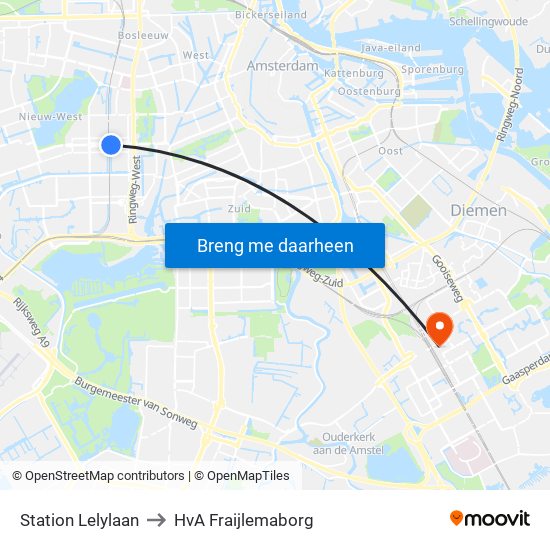 Station Lelylaan to HvA Fraijlemaborg map