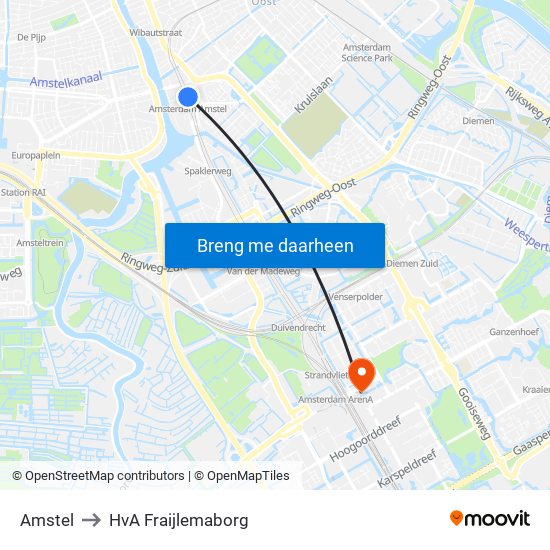 Amstel to HvA Fraijlemaborg map