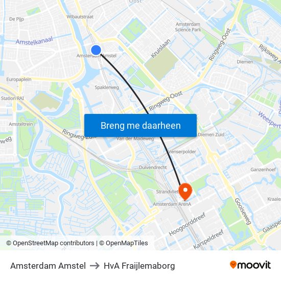 Amsterdam Amstel to HvA Fraijlemaborg map
