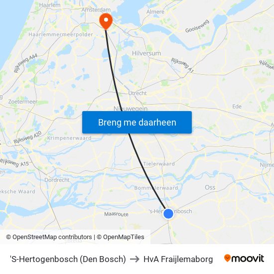 'S-Hertogenbosch (Den Bosch) to HvA Fraijlemaborg map
