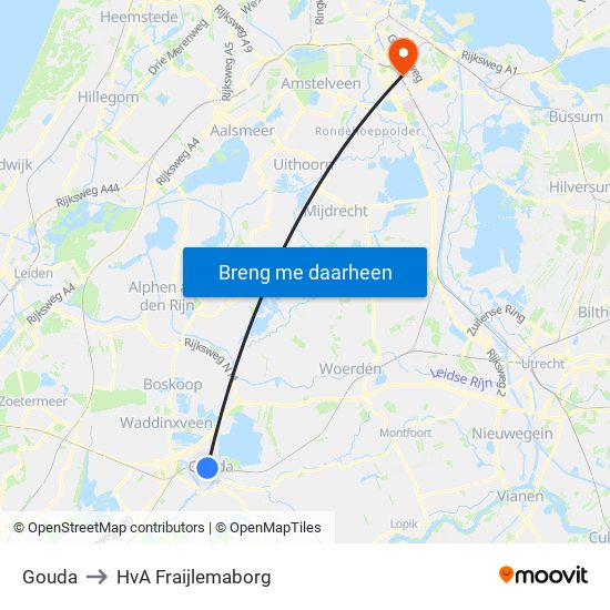 Gouda to HvA Fraijlemaborg map