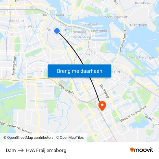 Dam to HvA Fraijlemaborg map
