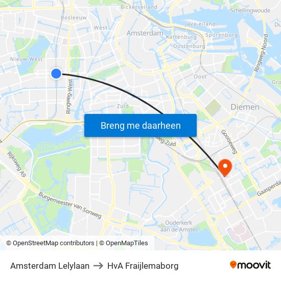 Amsterdam Lelylaan to HvA Fraijlemaborg map