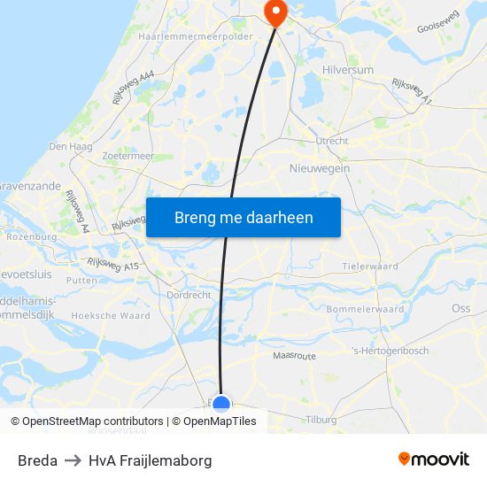 Breda to HvA Fraijlemaborg map