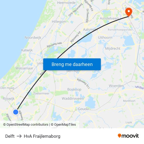 Delft to HvA Fraijlemaborg map